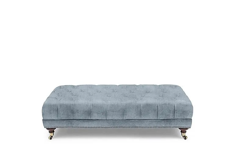 Wallace Fabric Rectangular Footstool with Castors - Boathouse Blue