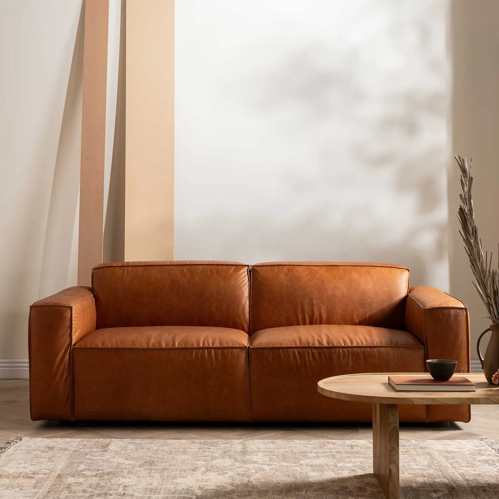 Horne 2 Seater Sofa Brown+Dusty Oak Leather | Barker & Stonehouse 2