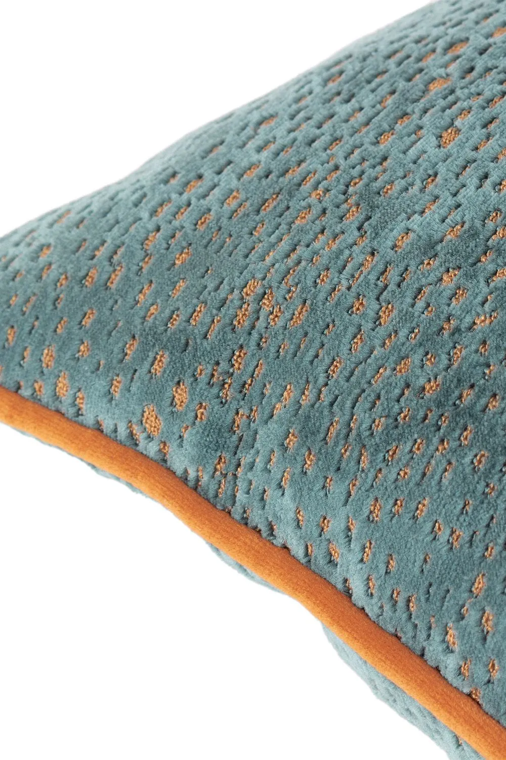 Paoletti Estelle Spotted Piped Cut Velvet Cushion in Teal 3
