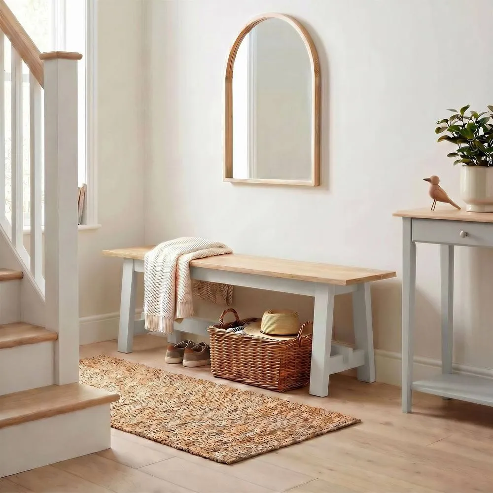 FurnitureboxUK Blakeney Oak & Cream Solid Wood Dining Bench in Grey 1