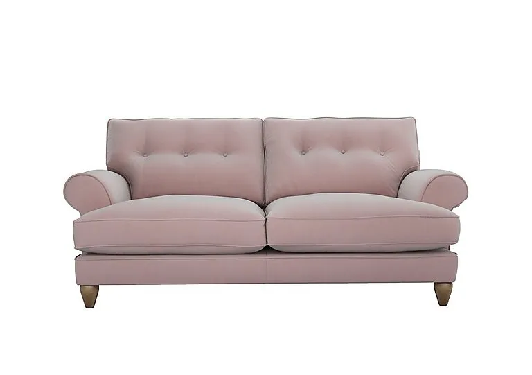 Bronwyn 3 Seater Fabric Classic Back Fibre Fill Sofa With Washed Oak Feet - Cotton Candy