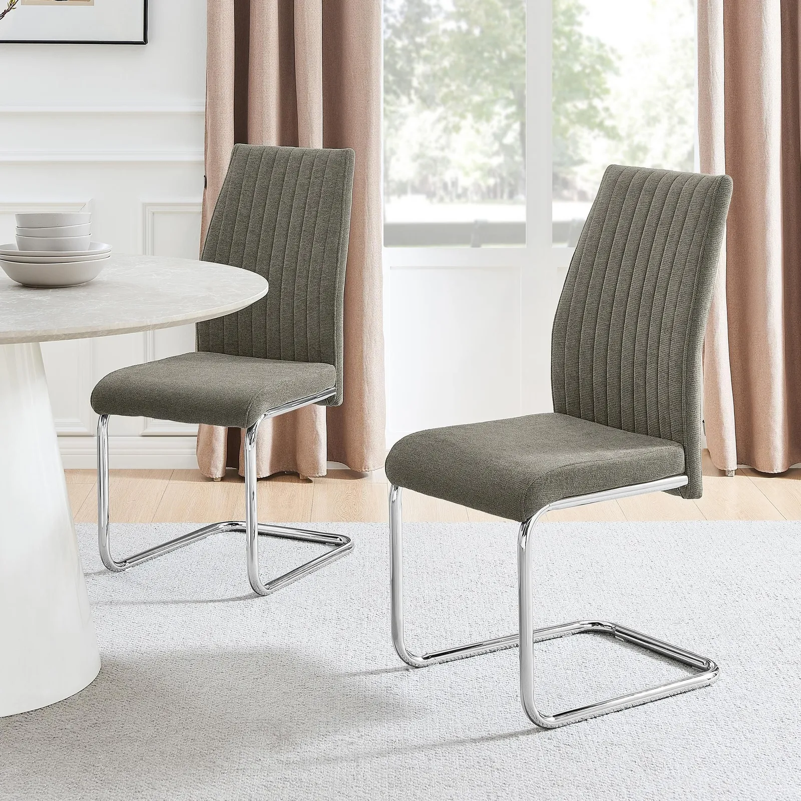 FurnitureboxUK Lorenzo 2x Fabric Silver Leg Dining Chair in Grey 1