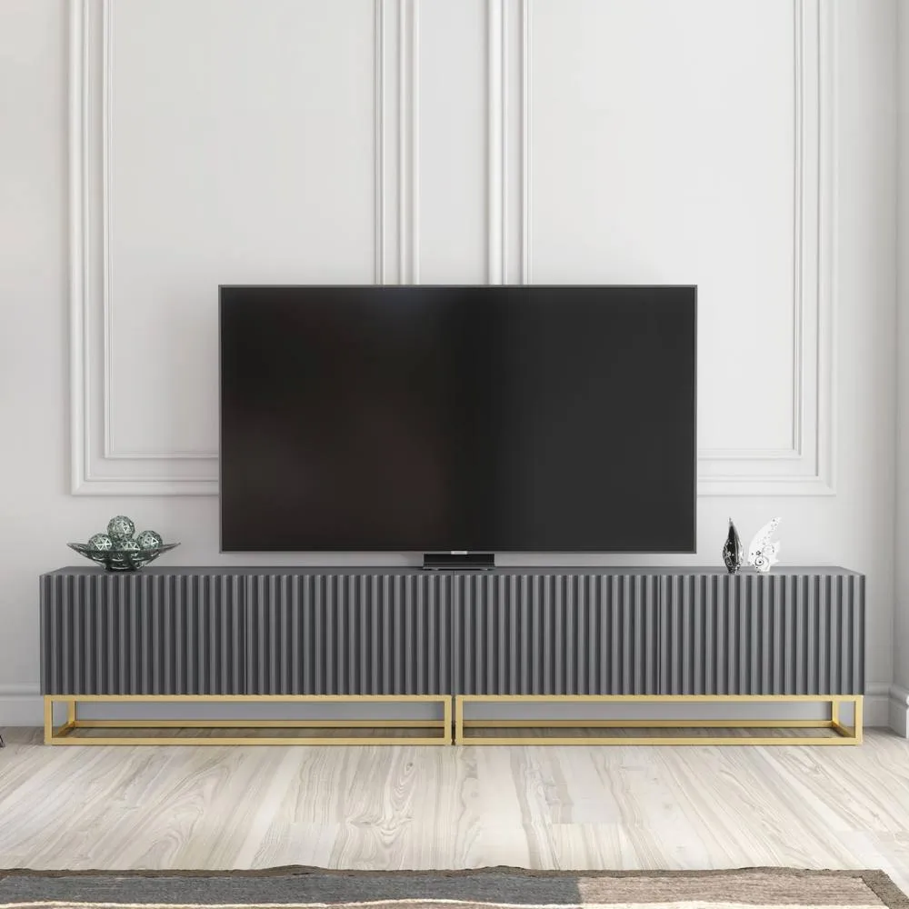 Creative Furniture Ripple Duo TV Unit 200cm - Dark Grey with Fluted Doors