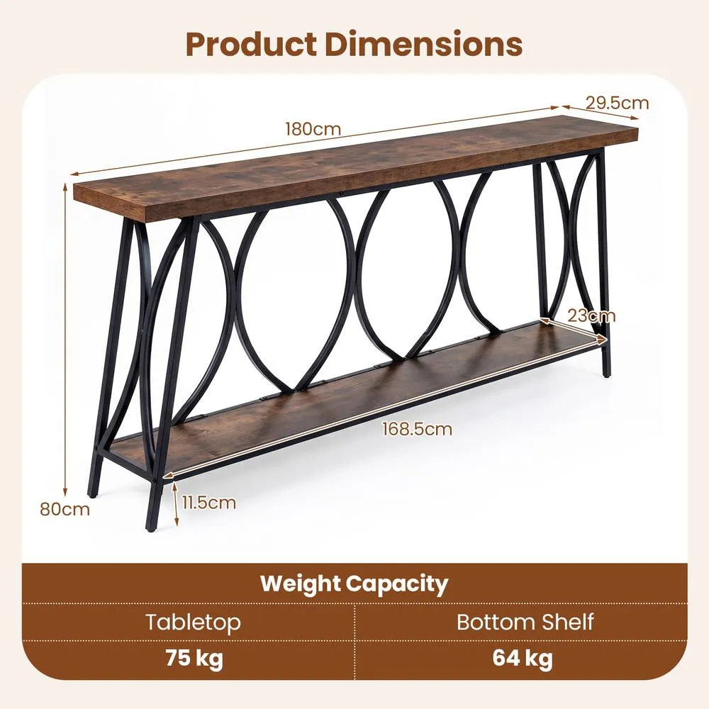 Costway Narrow Sofa Table Behind Couch with Heavy-Duty Metal Frame in Brown 2