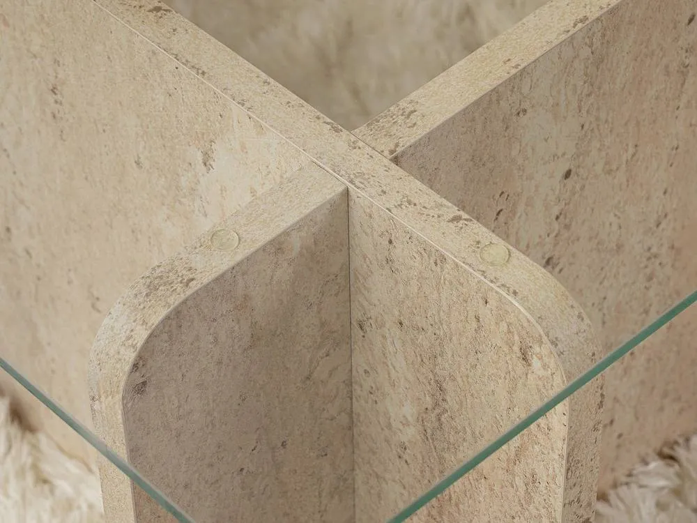 Vente-unique Tempered Glass Coffee Table - Beige Travertine Effect & Clear - AZRA 5