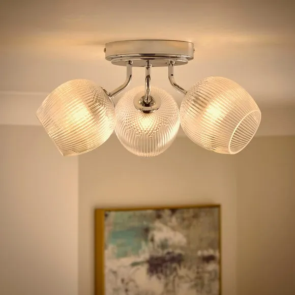Cassia Ribbed 3 Light Semi Flush Ceiling Light 2