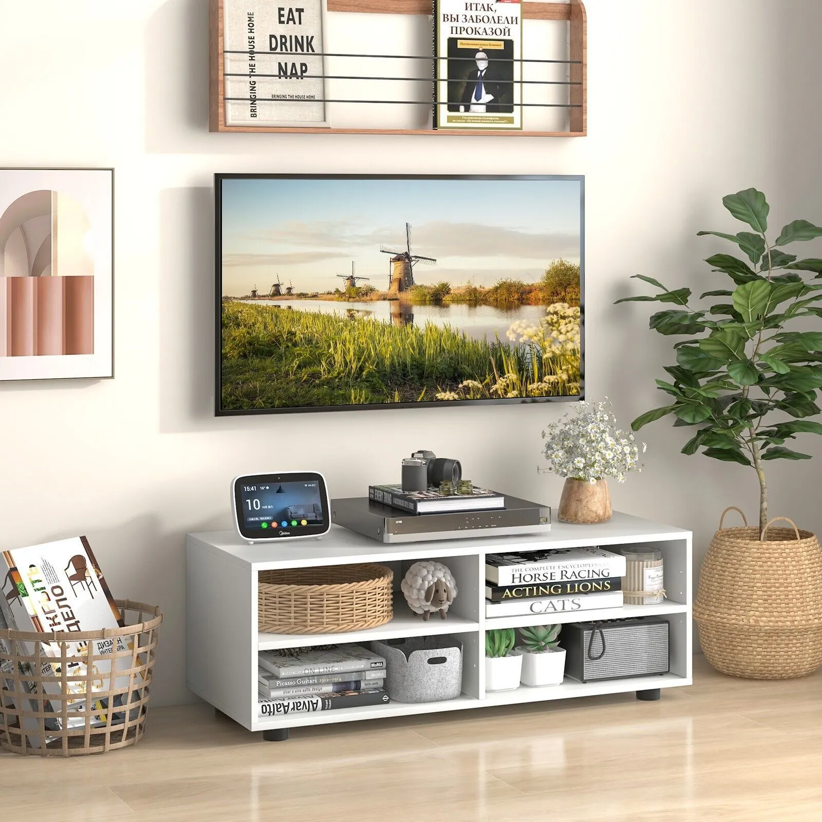 Costway TV Stand for TVs up to 40 Inches Wooden Media Console Table Entertainment Center in White 4