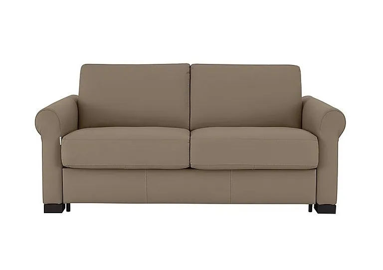 Alcova 2 Seater Leather Sofa Bed with Scroll Arms - Torello Taupe