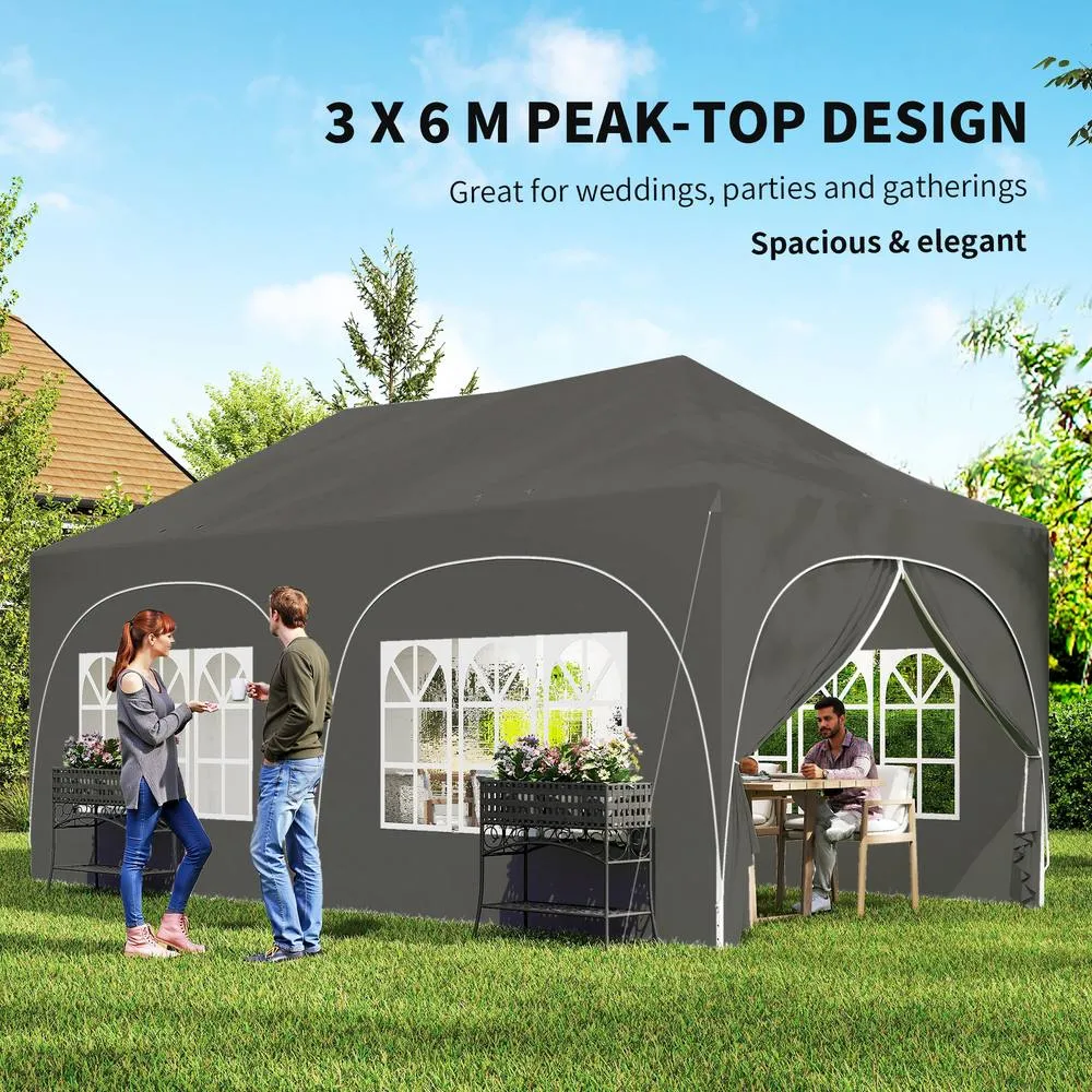 OUTSUNNY 3 x 6m Pop Up Gazebo with Sides, Peak Top Garden Party Tent Marquee in Dark Grey 4