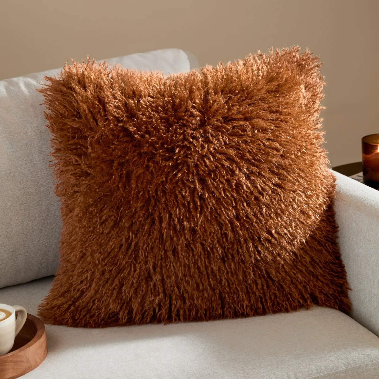 Furn Rowan Faux Fur Cushion in Orange