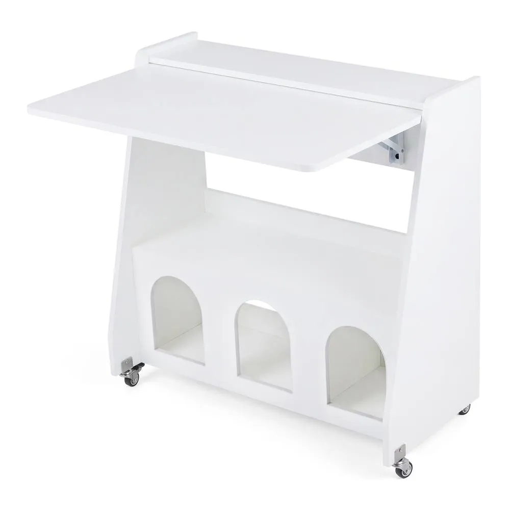Costway Folding Desk on Wheels Drop Leaf Writing Desk w/ Storage Shelves in White 6
