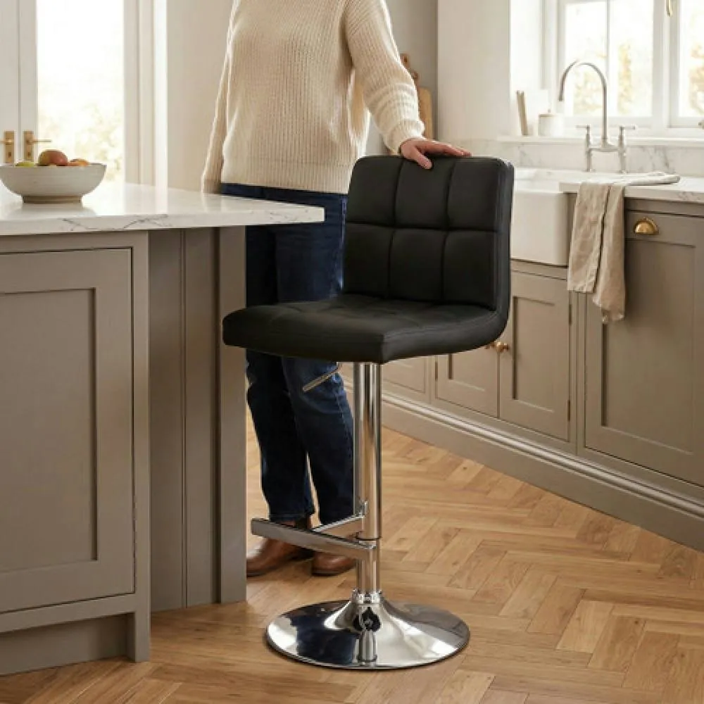 netfurniture Cuborn Black Bar Stool Padded Seat Height Adjustable 6