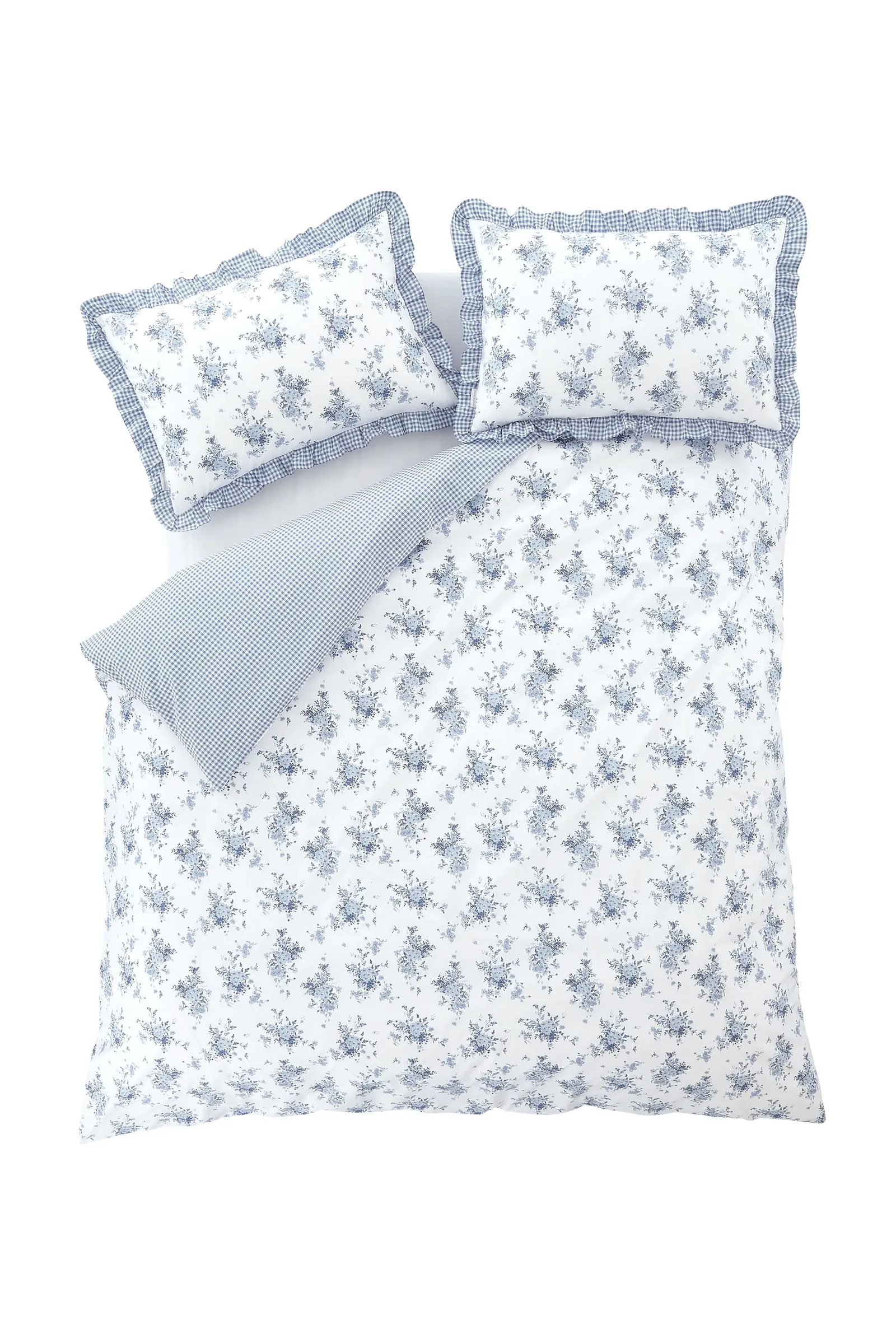 Catherine Lansfield 'Lucie Floral Frill' Reversible Duvet Cover Set in Blue 6