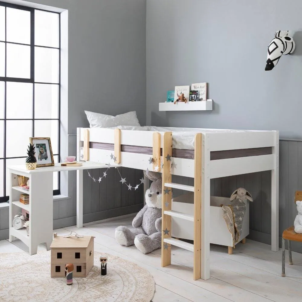 Nöa and Nani Una Midsleeper Cabin Bed with Moro Desk in White
