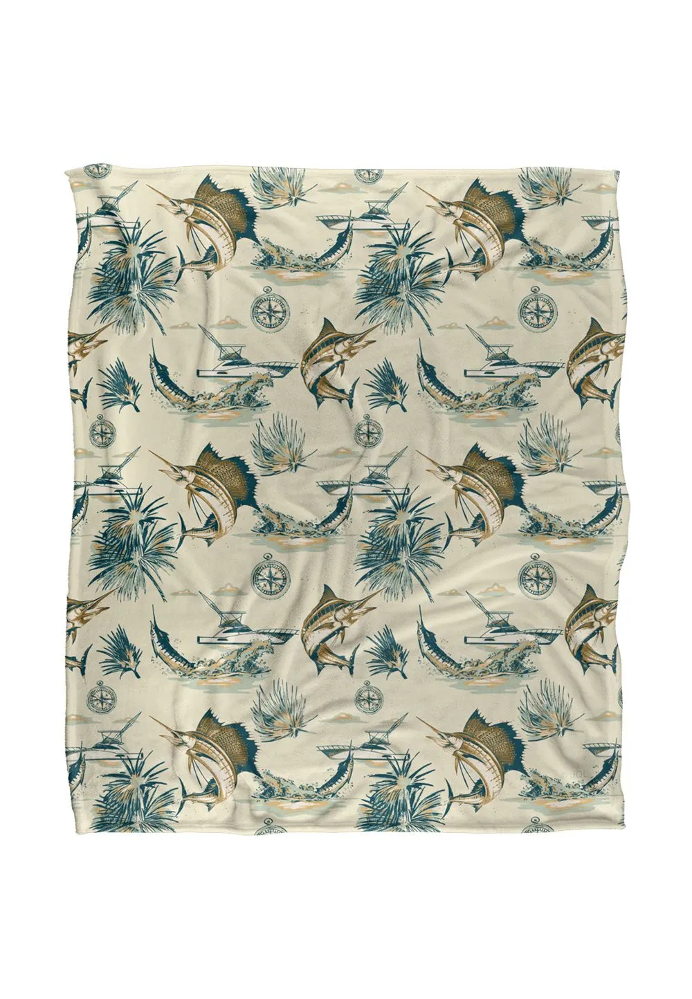 JQ Licensing Jl-Jp-Jq Billfish Tiki Fishing Pattern 2 Silky Touch Super Soft Throw Blanket 152 X 127 cm in White