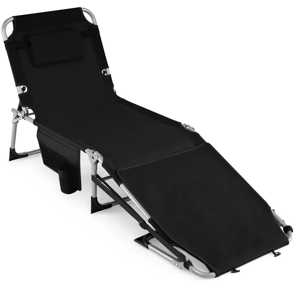 Costway Portable Sunbathing Chair with 4-Level Backrest in Black