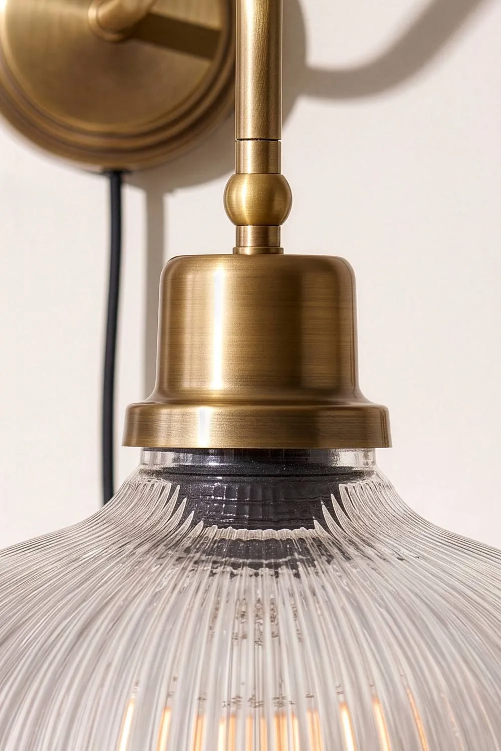 Dibor Adjustable Ribbed Glass Wall Light, Art Deco Style, Aged Brass Finish in Gold 5
