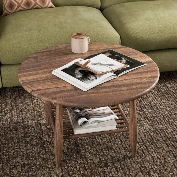 Haider Coffee Table with Shelf, Acacia Wood 2