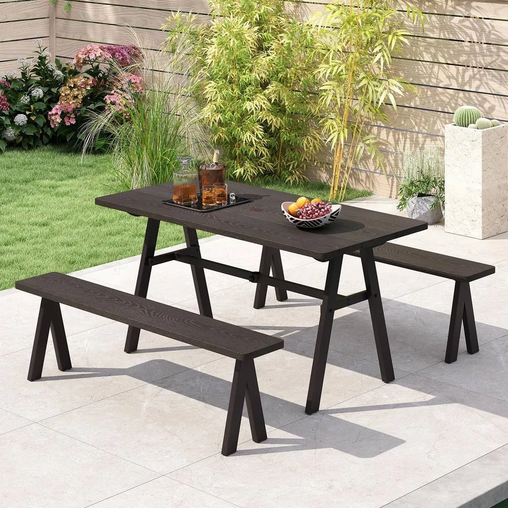 Costway Outdoor Patio Table with 350 Pounds Capacity for Garden in Brown 3