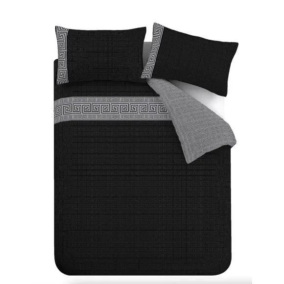 Catherine Lansfield Artemis Greek Key Black Duvet Cover and Pillowcase Set 5