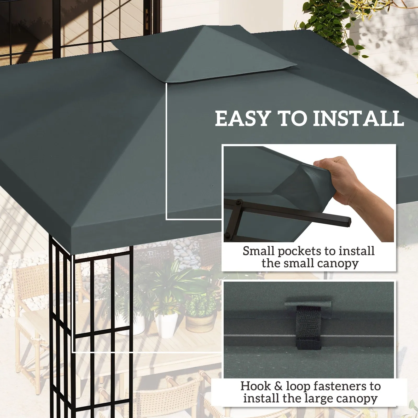 OUTSUNNY 3(m) 2 Tier Garden Gazebo Top Cover Replacement Canopy Roof in Grey 6