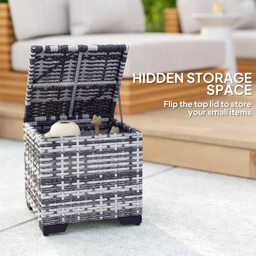 OUTSUNNY Set of 2 Rattan Footstool, Storage Ottoman w/ Cushions, Dark Grey 4