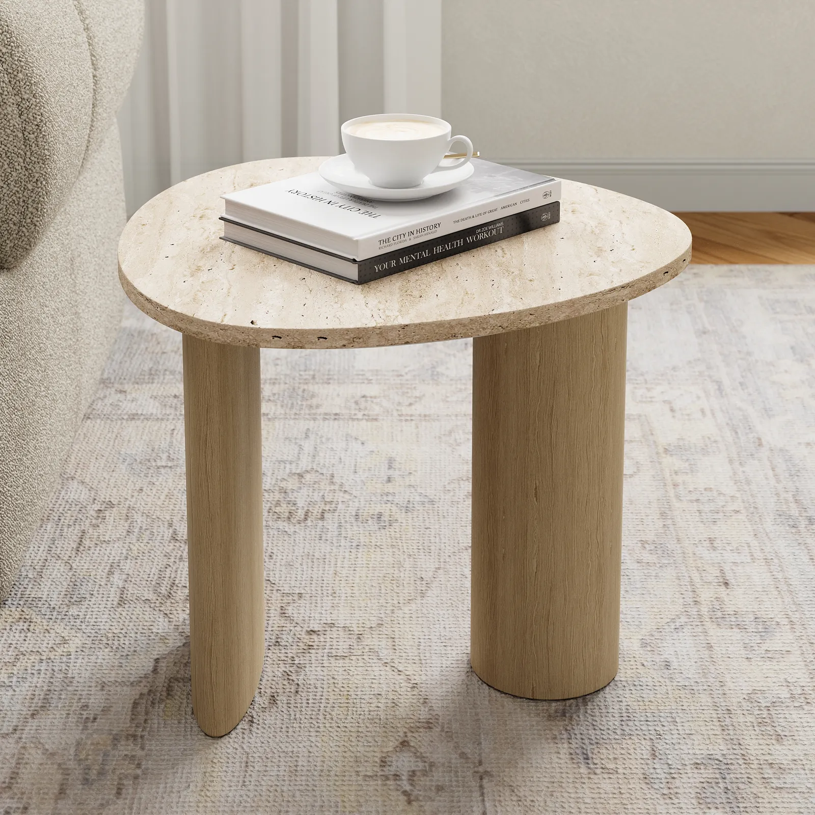 Modern Travertine Top Side Table Beige & Natural End Table