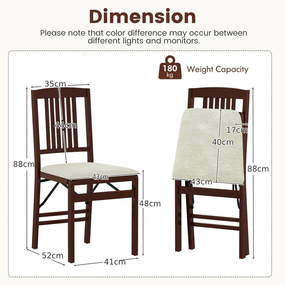 Costway Folding Dining Chairs Set of 2 Foldable Upholstered Kitchen Chairs in Off-White 2