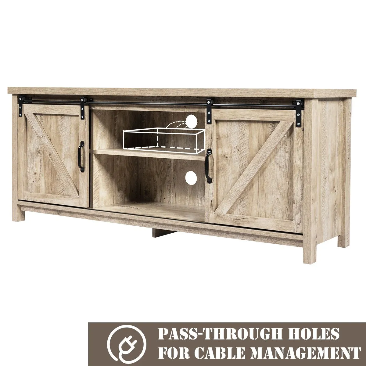 Costway Modern TV Cabinet for 60" Wooden Media Storage Shelves Stand W/ Cabinets in Grey 3