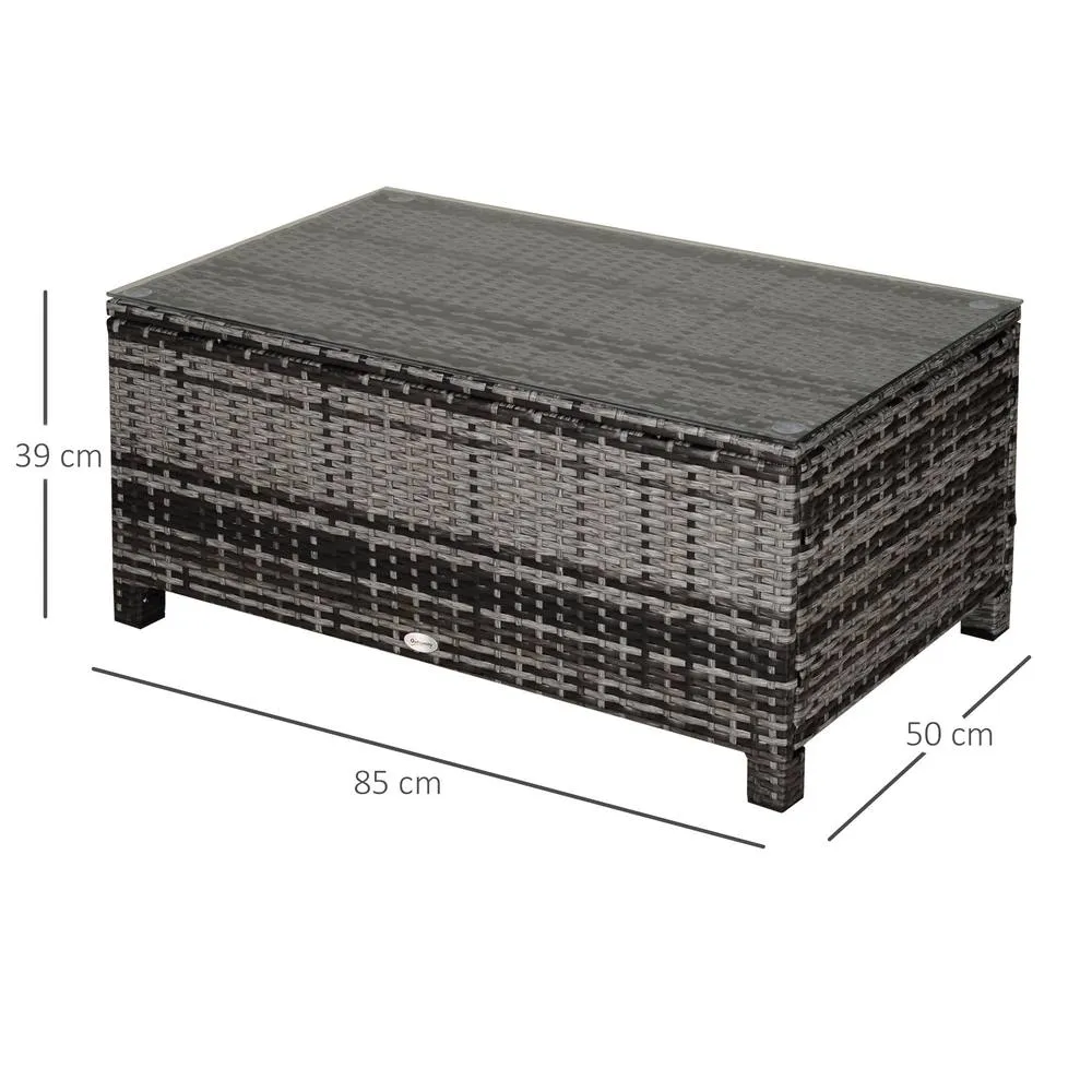OUTSUNNY Garden Rattan Side Table, Wicker Coffee Desk, Glass Top in Dark Grey 3