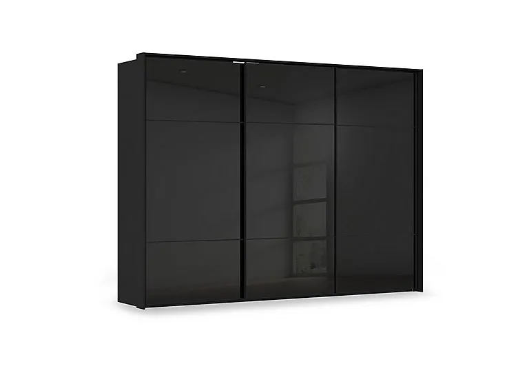 Haven 310cm 3 Door Slider Wardrobe with Glass Doors - Black Glass