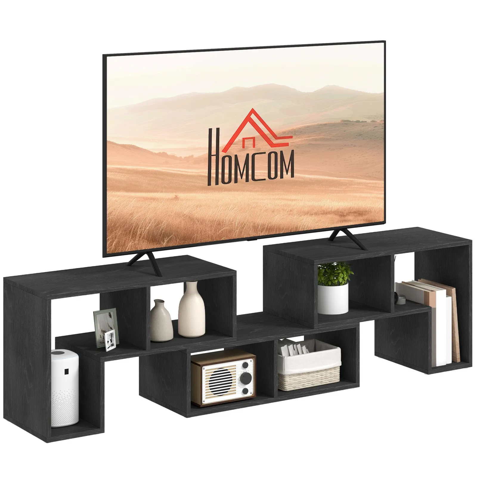HOMCOM TV Unit for TVs up to 75 Inches, Free Combination TV Stand in Black 2