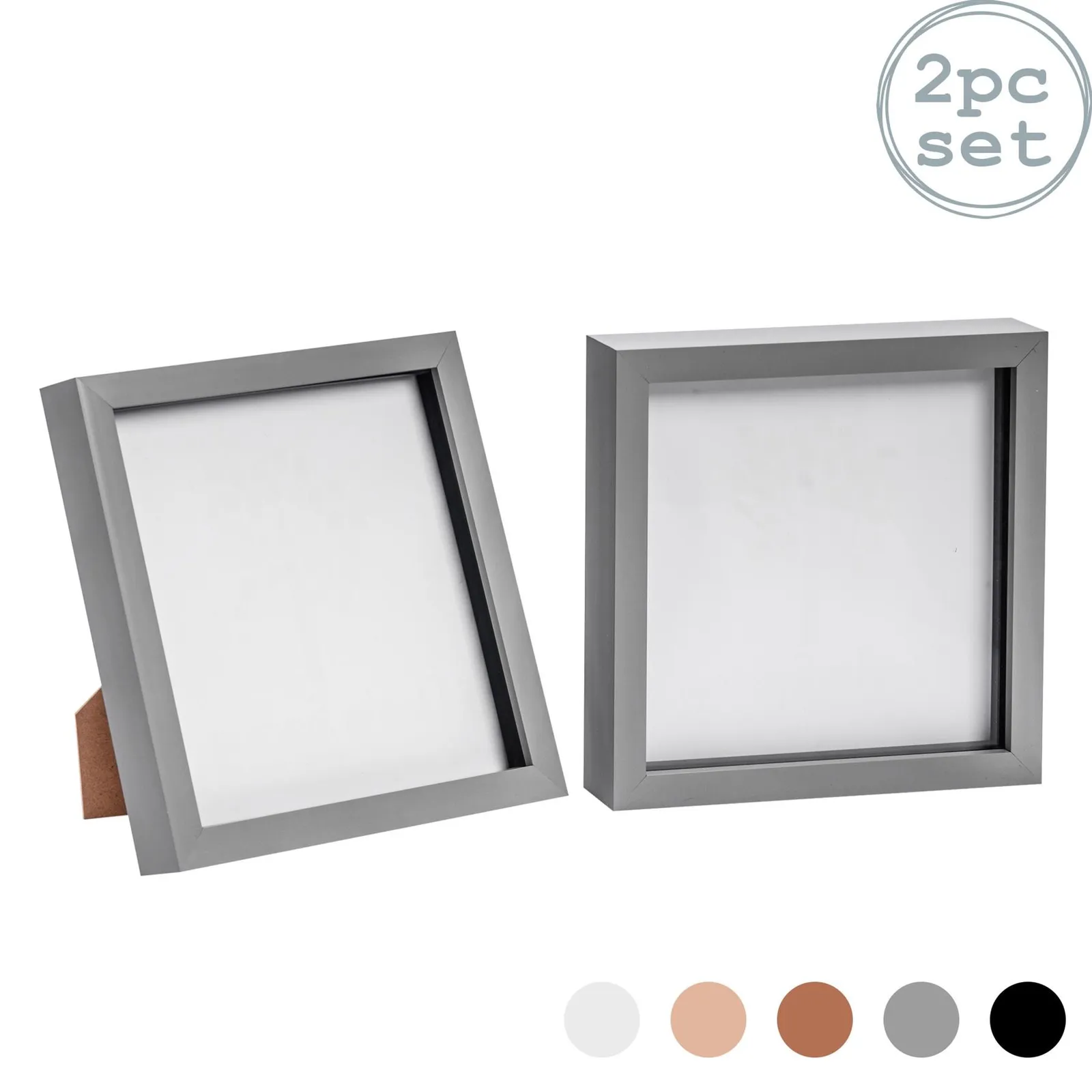 Nicola Spring 3D Box Photo Frames - 8 x 8" - Pack of 2 in Grey