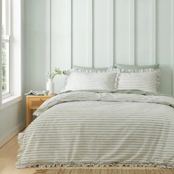 Laylah Frilled Stripe 100% Cotton Duvet Cover & Pillowcase Set 3