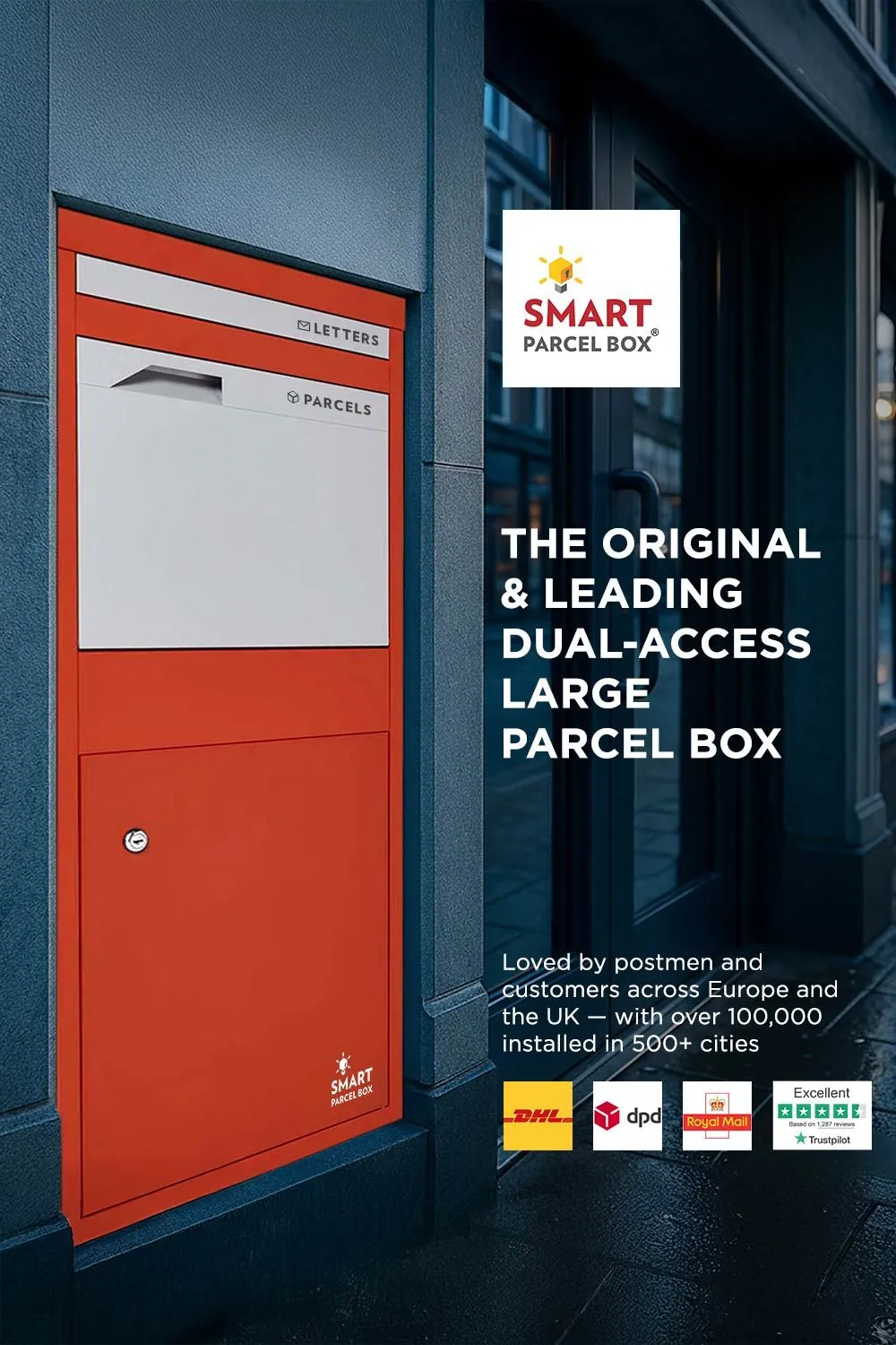 Homescapes Smart Parcel Box® Large Front Access Secure Delivery Box in Red 2