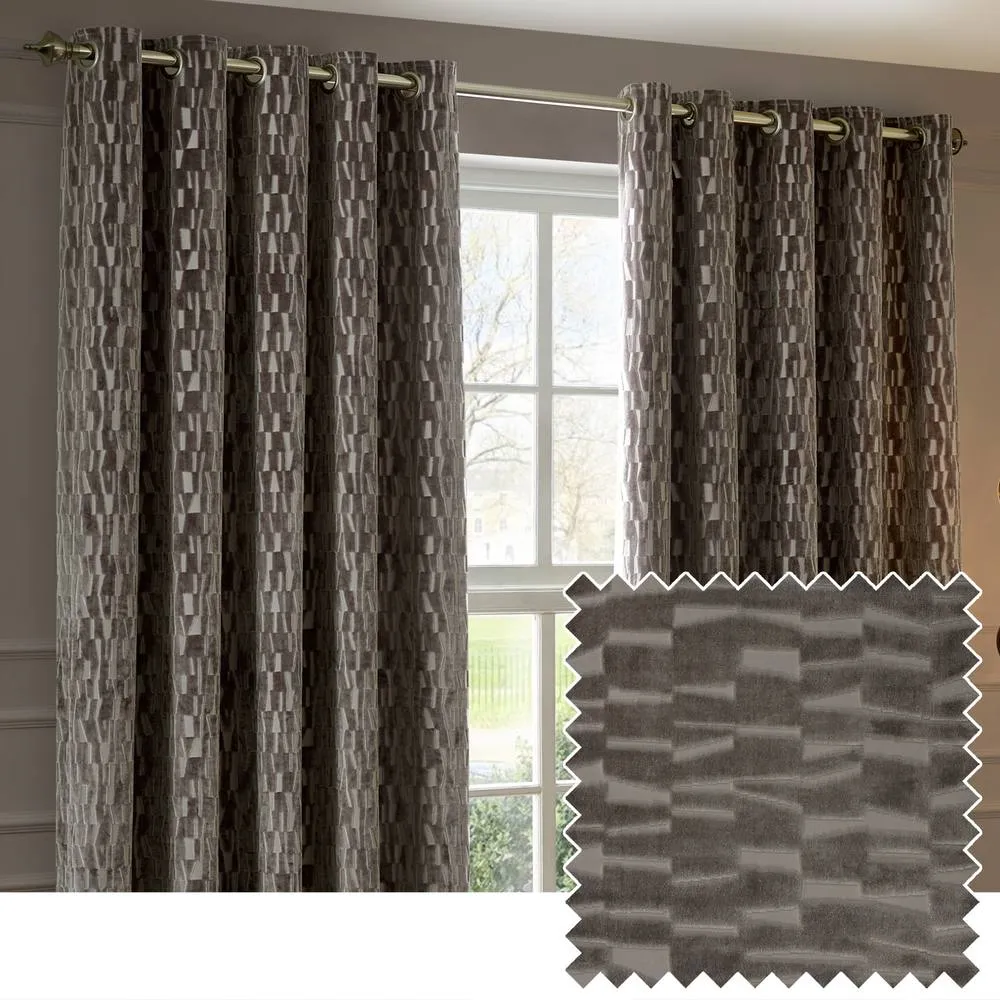 Paoletti Manhattan Velvet Eyelet Curtain Pair in Natural 1