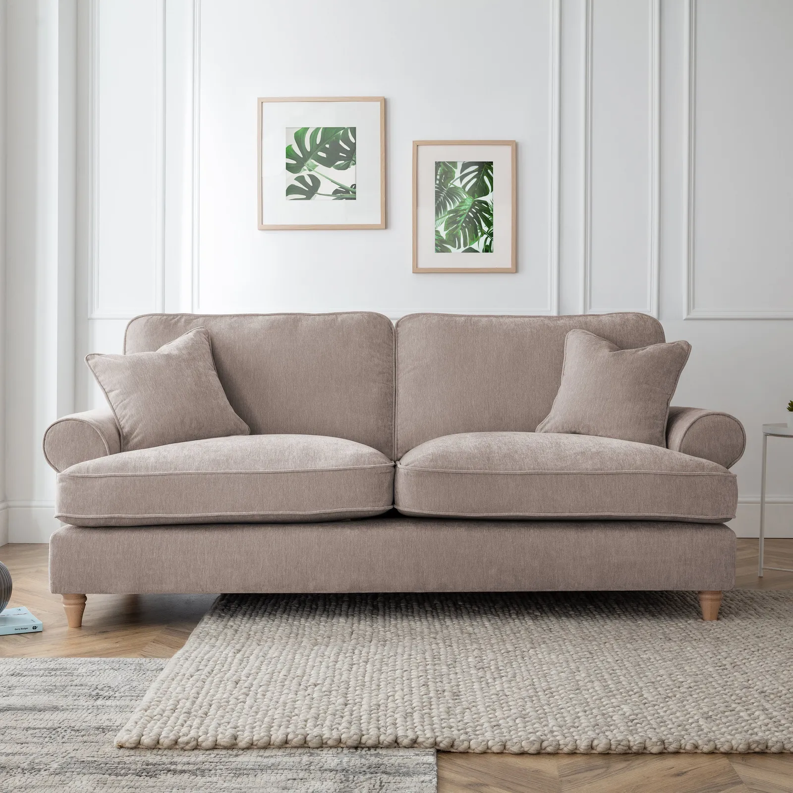 The Great Sofa Company Ezra 3 Seater Textured Velvet Sofa - Scroll Arm in Taupe 1