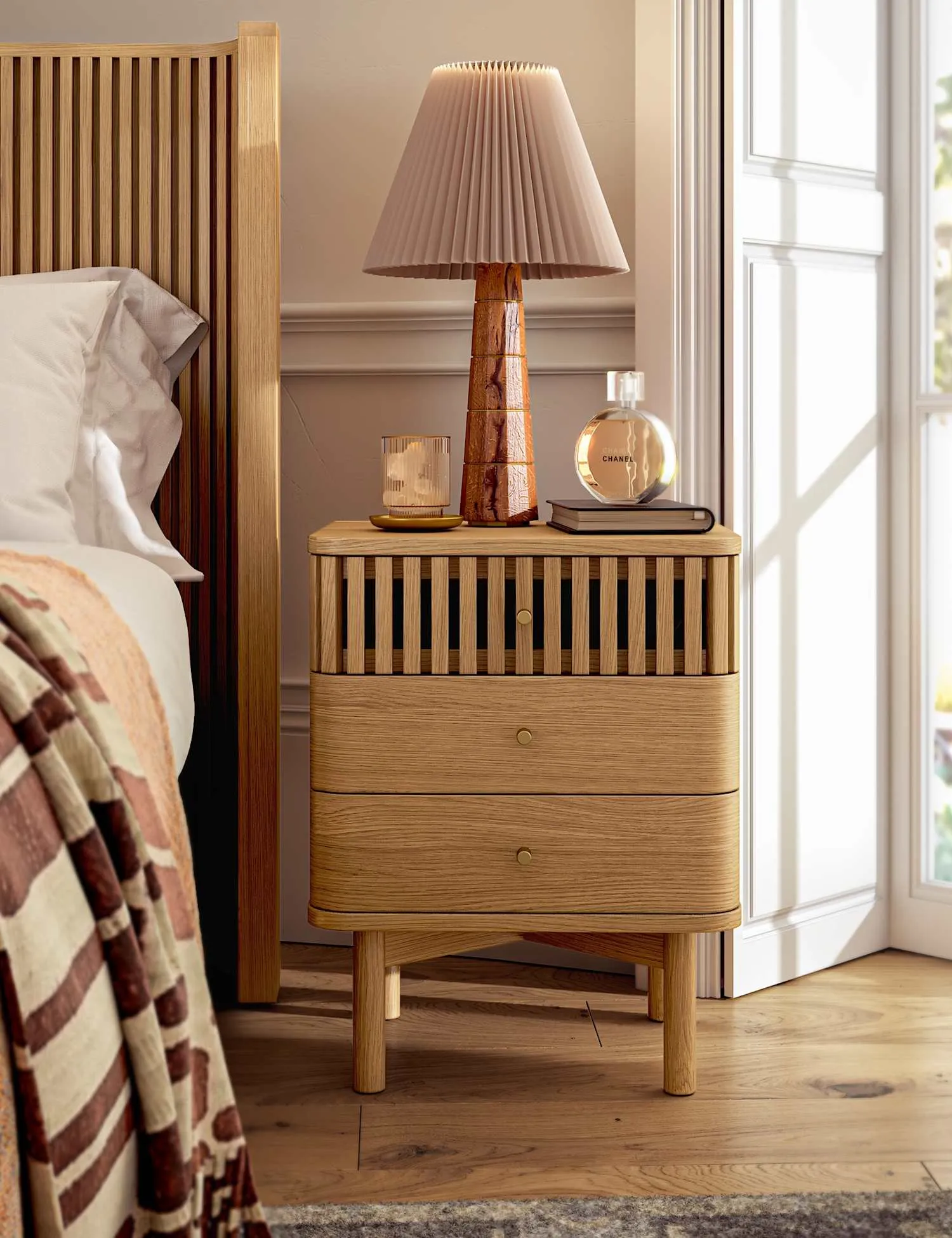Corndell Soho Oak 3 Drawer Bedside Table Natural