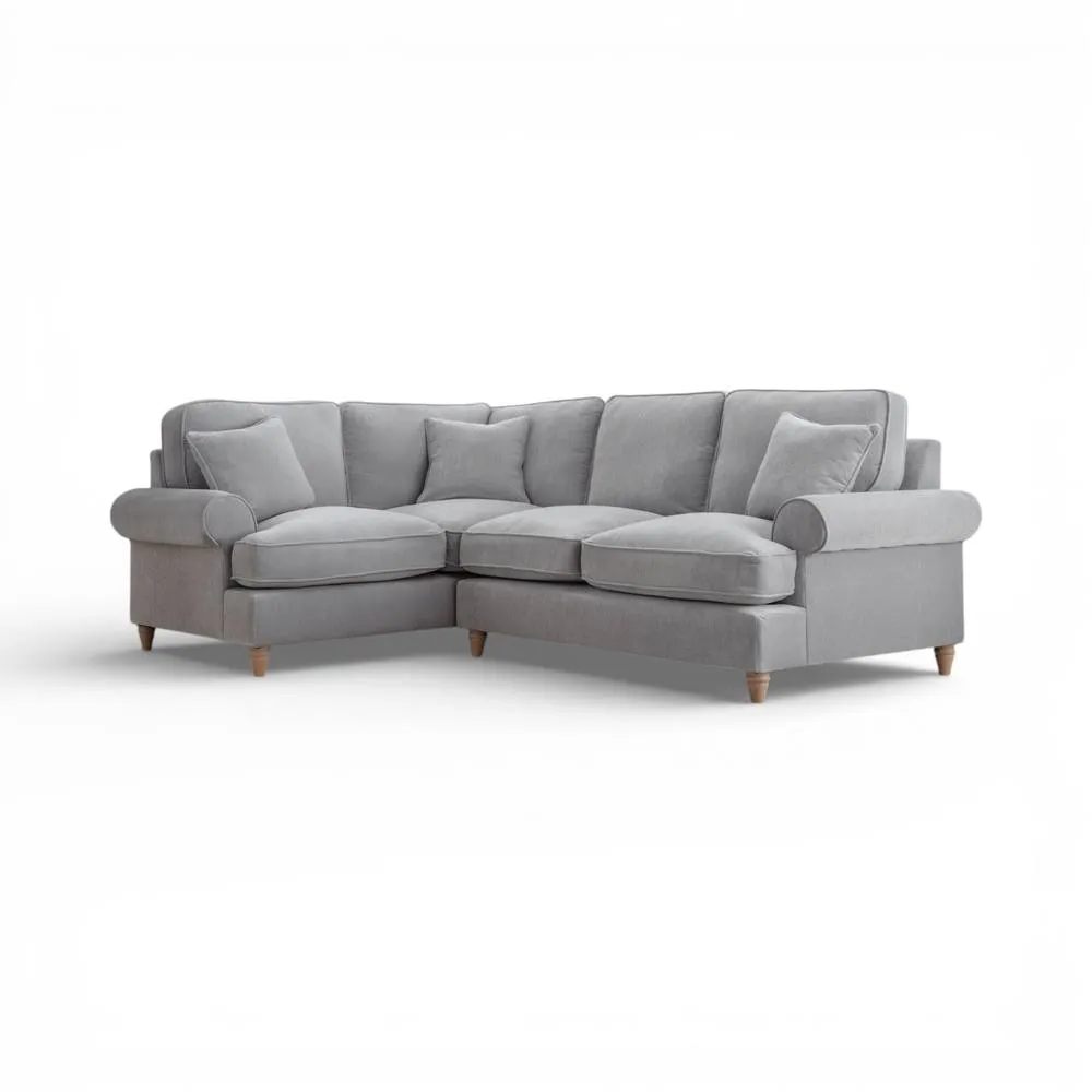 The Great Sofa Company Ezra Left Hand Velvet Corner Sofa - Scroll Arm in Light Grey 2