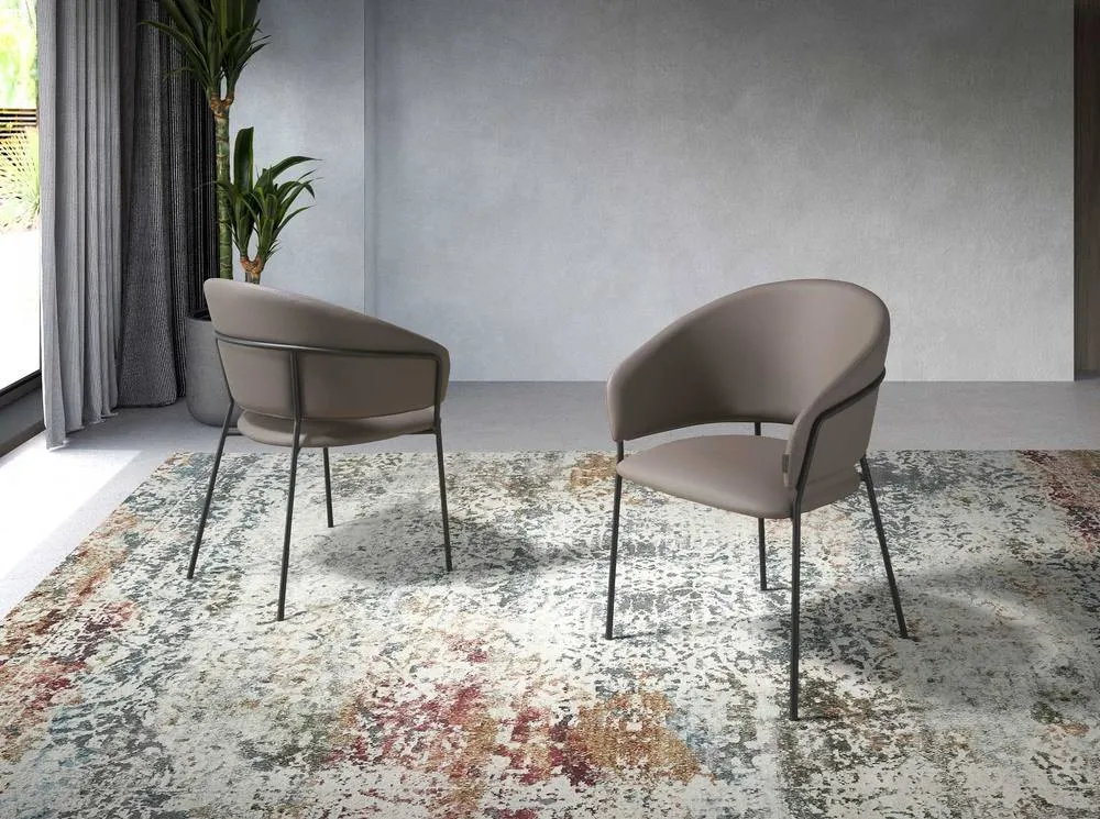 Angel Cerda Dark Mink Leatherette Dining Chair with Armrests in Fawn 3
