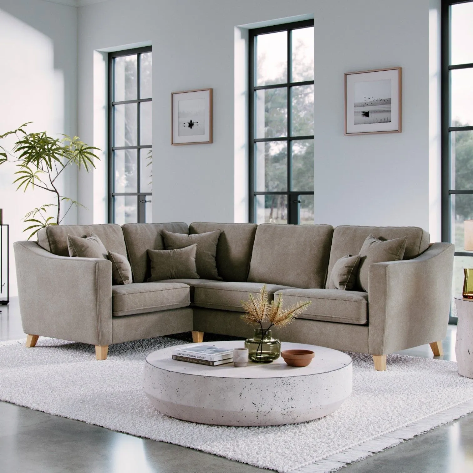 The Great Sofa Company Jackson Right Hand Facing Chenille Corner Sofa in Light Brown 1