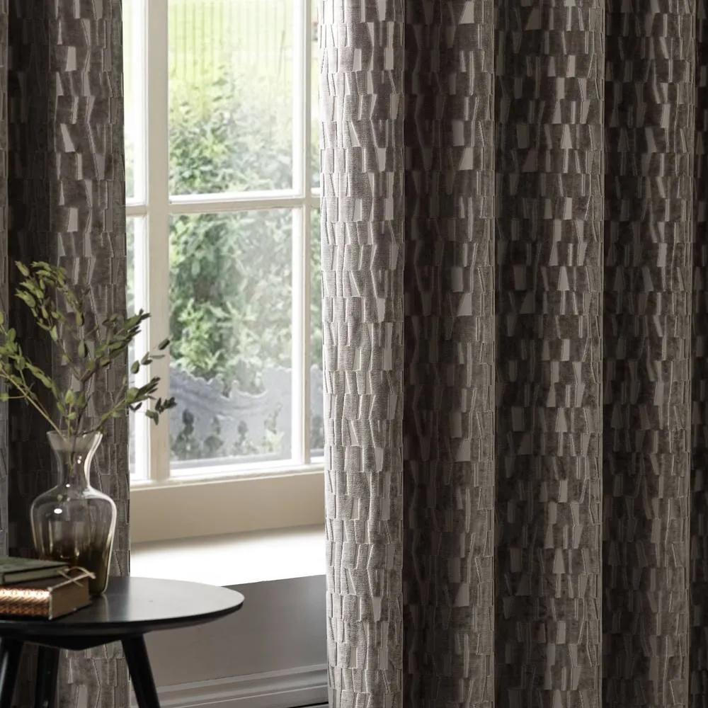 Paoletti Manhattan Velvet Eyelet Curtain Pair in Natural 5
