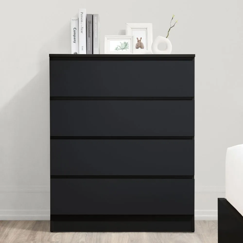 Oslo - 4 Drawer Chest of Drawers - Black - Wooden - Happy Beds 1