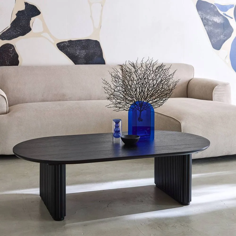 sweeek Oval coffee table Rubberwood oak veneer in Black 3