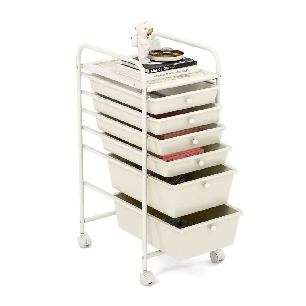 Costway 6-Drawer Rolling Storage Cart Mobile Utility Cart in White 3