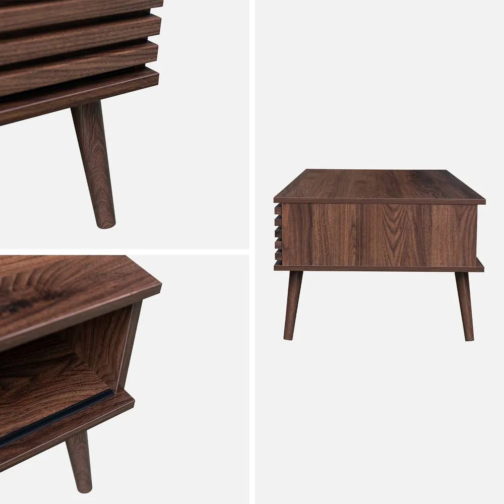 sweeek Scandi-style Coffee Table With Wooden Grooved Effect in Dark Brown 3