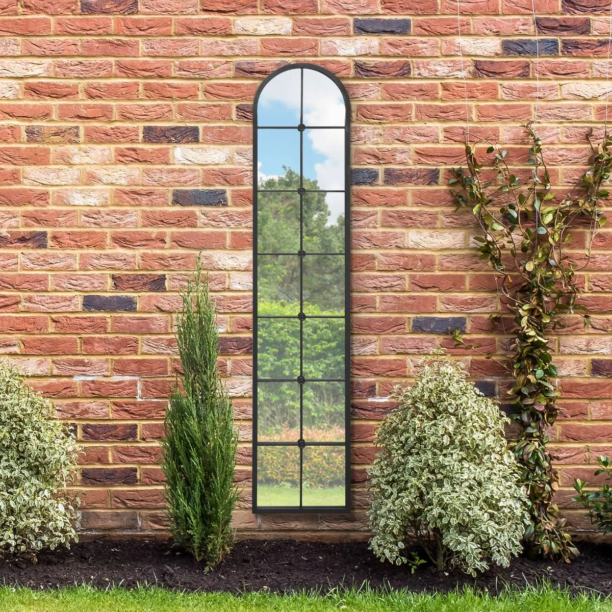 MirrorOutlet Black Framed Arched Leaner Garden Wall Mirror 75" X 16" (190 X 40CM) 6