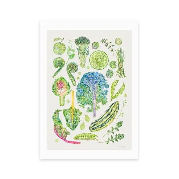 East End Prints Green Harvest Of Fruit & Vegetables Framed Print 2