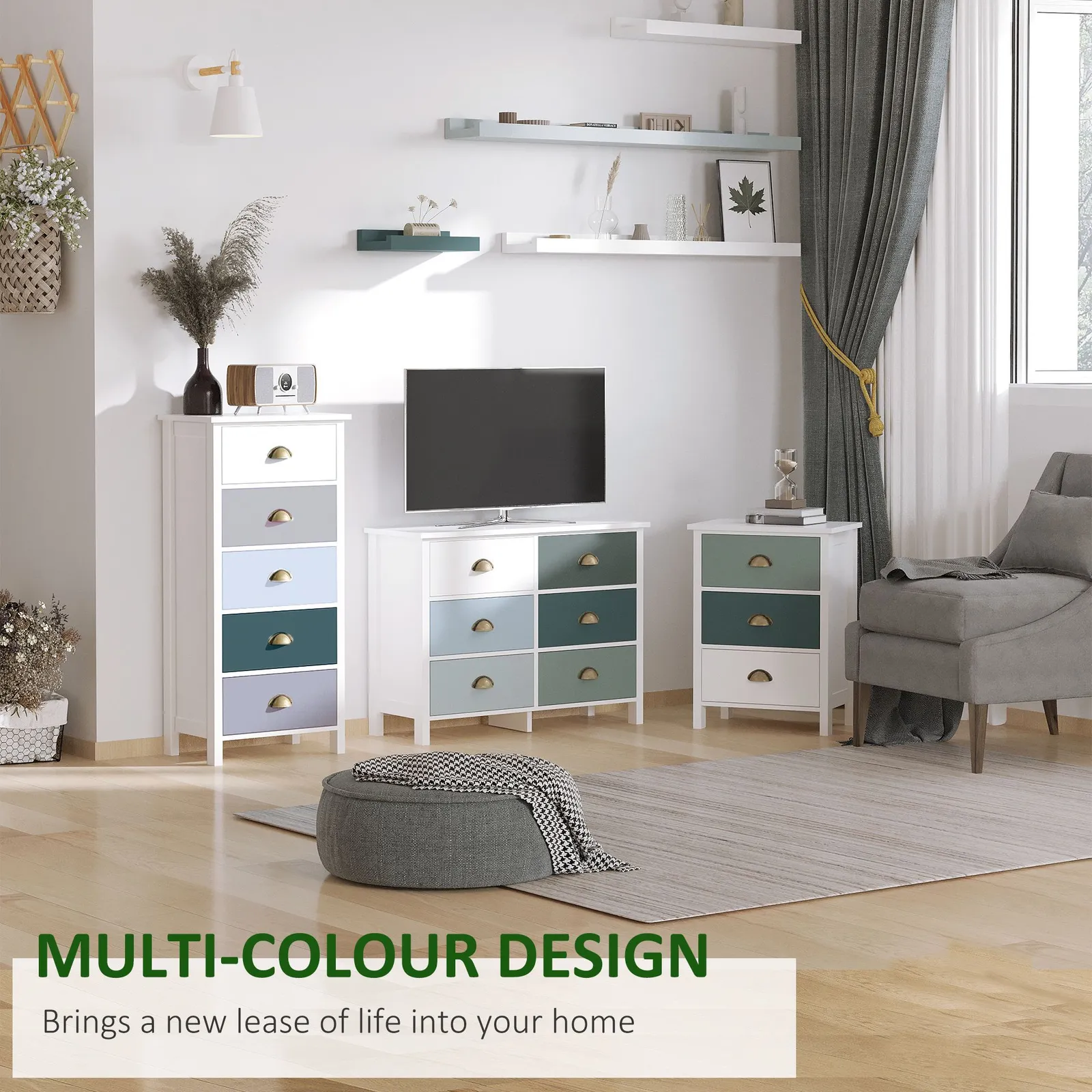 HOMCOM Storage Cabinet Chest of Drawers 5 Drawer Dresser for Bedroom in White 4