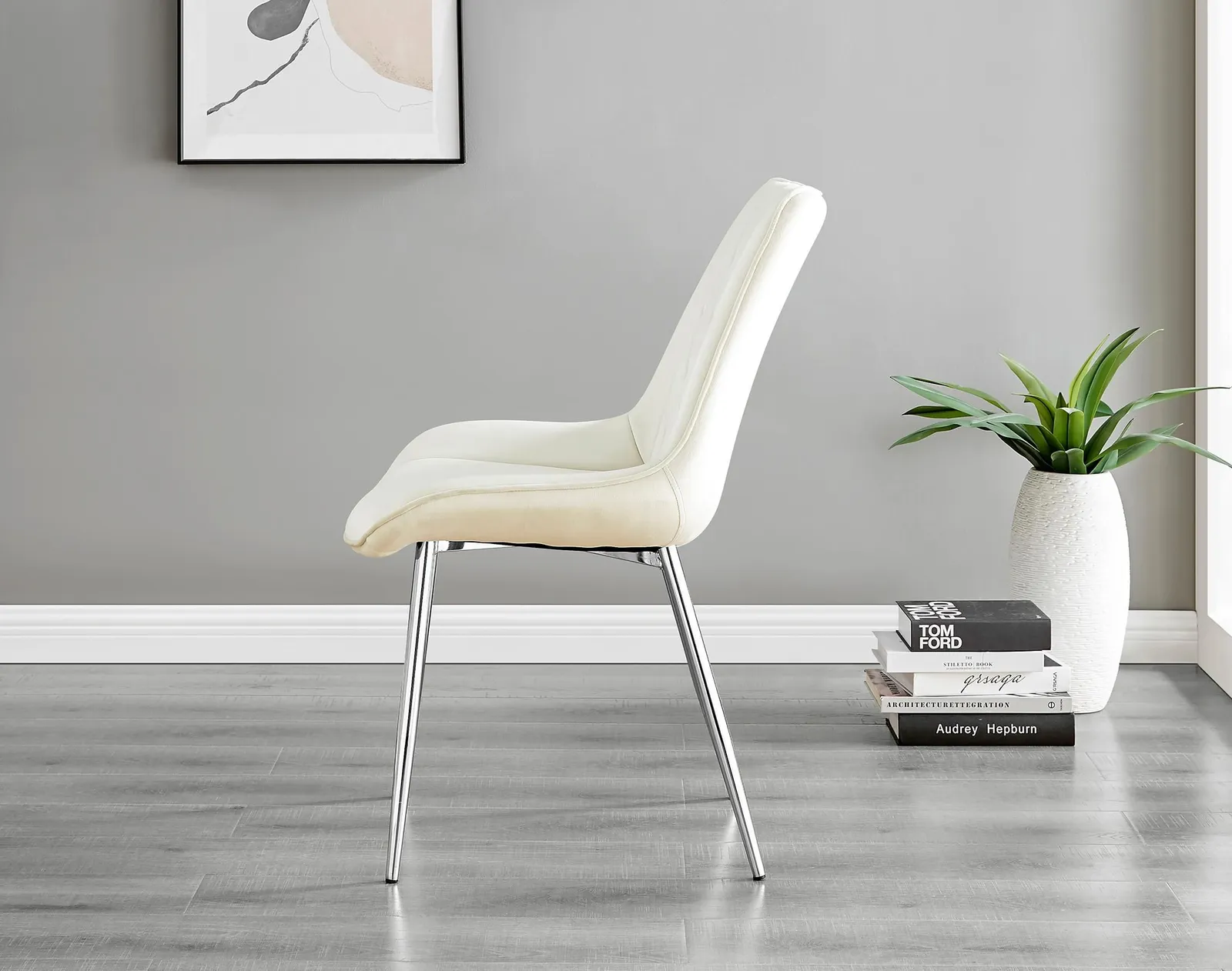 FurnitureboxUK 2x Pesaro Velvet Silver Leg Luxury Dining Chairs in Cream 4